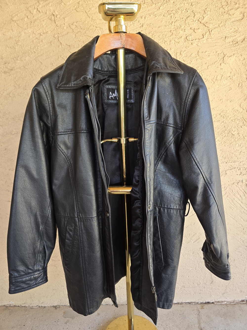 Anfum Black Leather Long Jacket